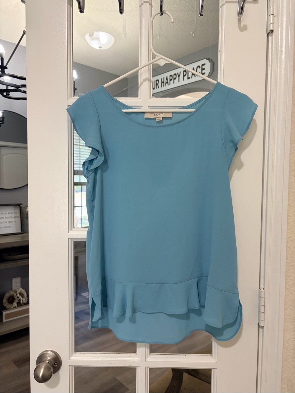 LOFT Sky Blue Ruffle-Hem Cap Sleeve Top